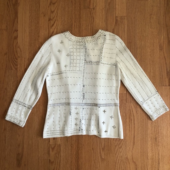 NWT WHBM White and Silver Beaded Sweater - Picture 5 of 5